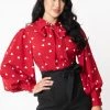 New In Unique Vintage Gwen Heart 40's Blouse Red