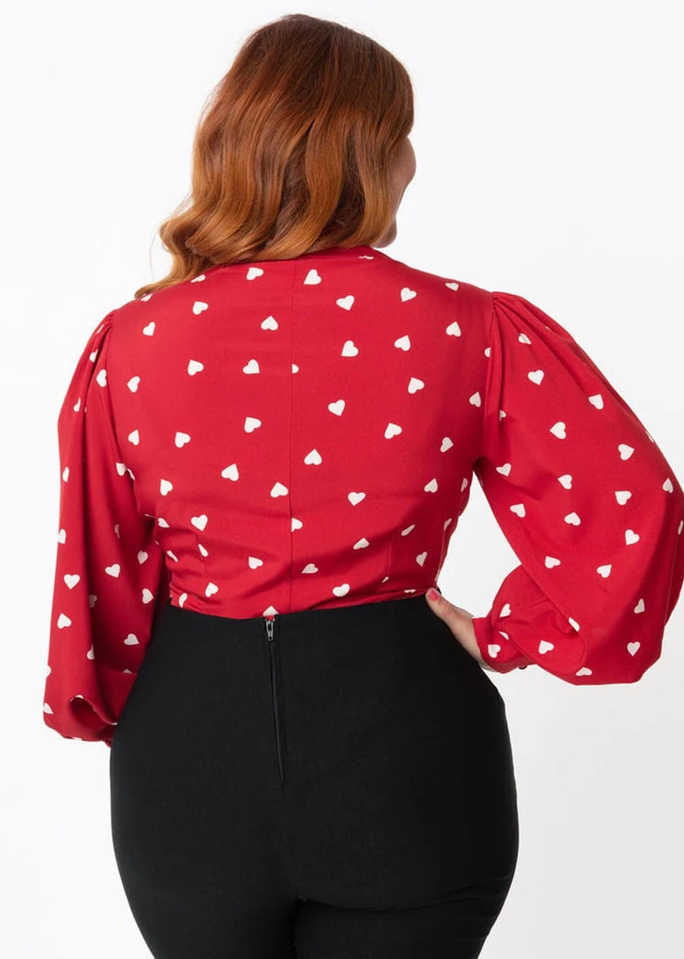 New In Unique Vintage Gwen Heart 40's Blouse Red