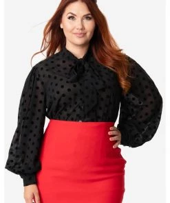 Unique Vintage Gwen Swiss Dot 40's Blouse Black New In