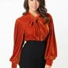 Unique Vintage Gwen Velvet 40's Blouse Burned Orange