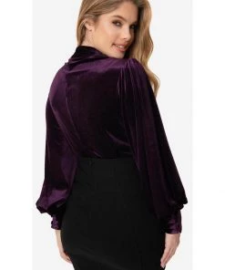 New In Unique Vintage Gwen Velvet 40's Blouse Dark Purple