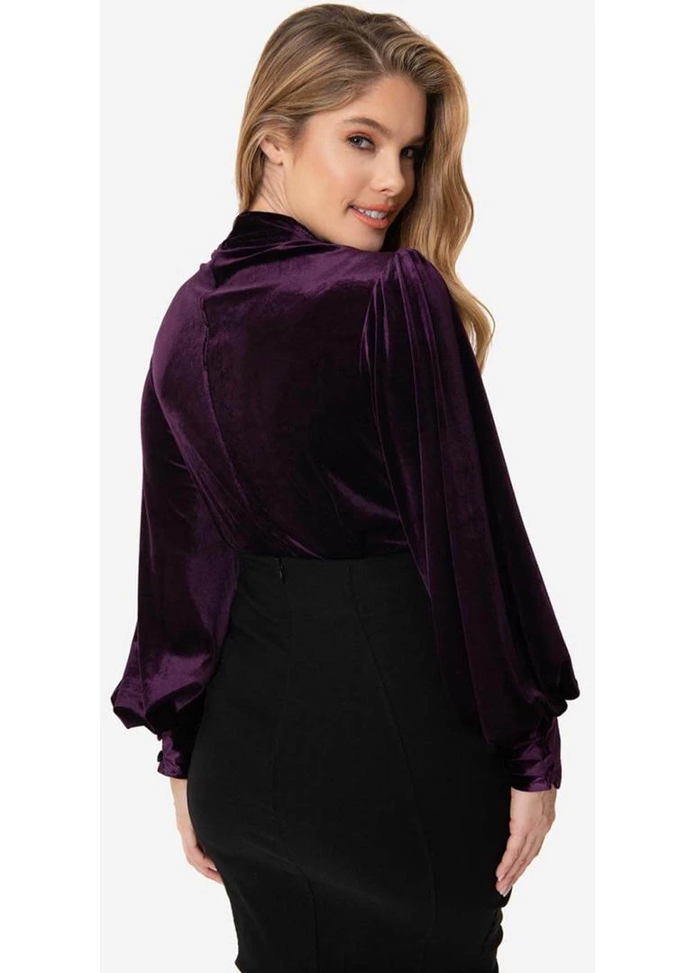 New In Unique Vintage Gwen Velvet 40's Blouse Dark Purple