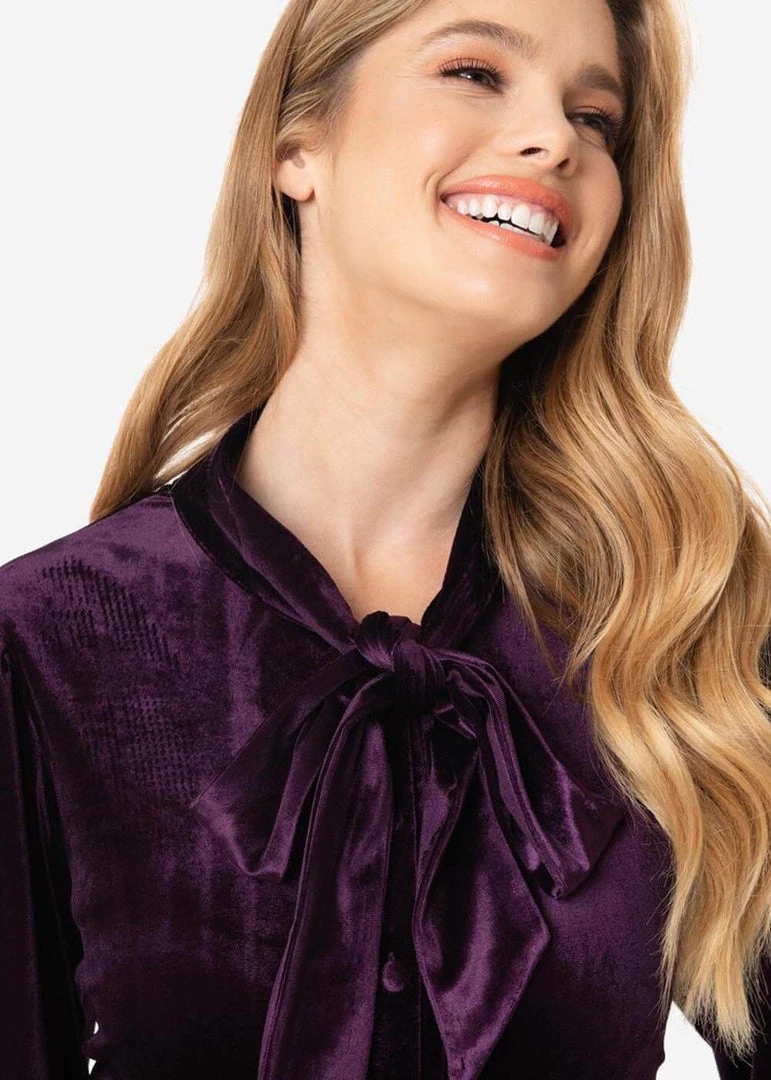 New In Unique Vintage Gwen Velvet 40's Blouse Dark Purple