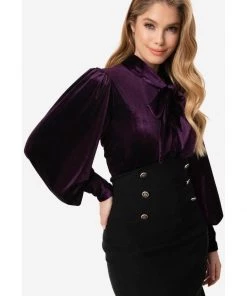 New In Unique Vintage Gwen Velvet 40's Blouse Dark Purple