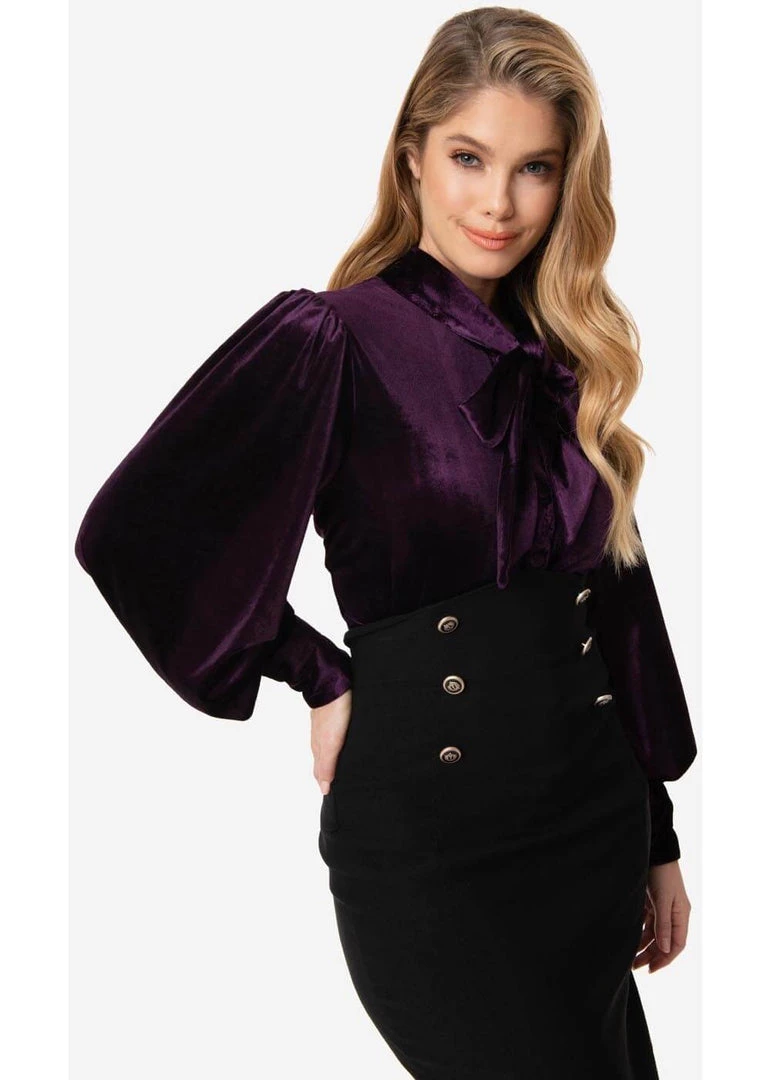 New In Unique Vintage Gwen Velvet 40's Blouse Dark Purple