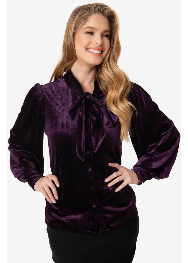 New In Unique Vintage Gwen Velvet 40's Blouse Dark Purple