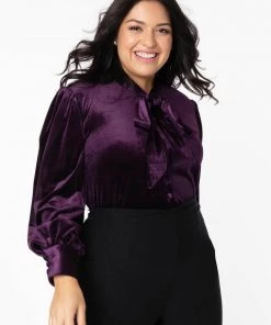 New In Unique Vintage Gwen Velvet 40's Blouse Dark Purple