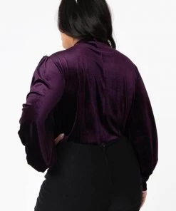 New In Unique Vintage Gwen Velvet 40's Blouse Dark Purple