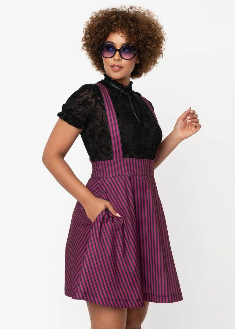 Unique Vintage Ruth Stripe 60's Mini Skirt Purple Black