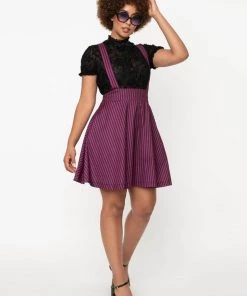 Unique Vintage Ruth Stripe 60's Mini Skirt Purple Black