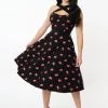 Unique Vintage Vampire Kiss 50's Swing Dress Black