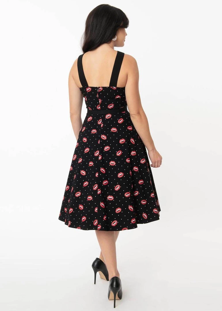 Unique Vintage Vampire Kiss 50's Swing Dress Black