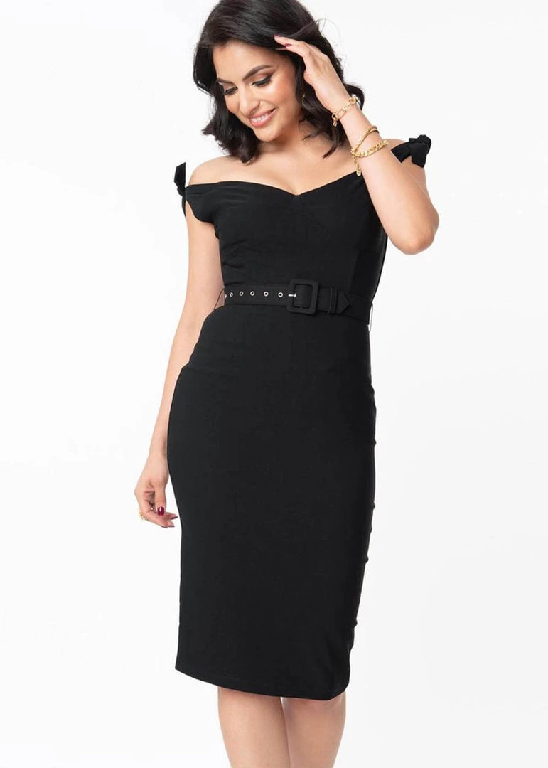 Unique Vintage Connie 50’s Pencil Dress Black New In