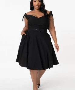 Unique Vintage Prairie 50’s Swing Dress Black