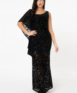 New In Unique Vintage Amoret Leopard 70's Kaftan Dress Black