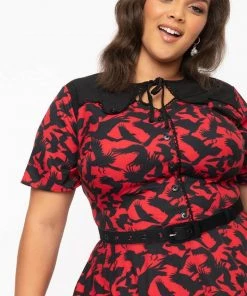 Unique Vintage X Hitchcock The Birds Estelle 40's Swing Dress Red