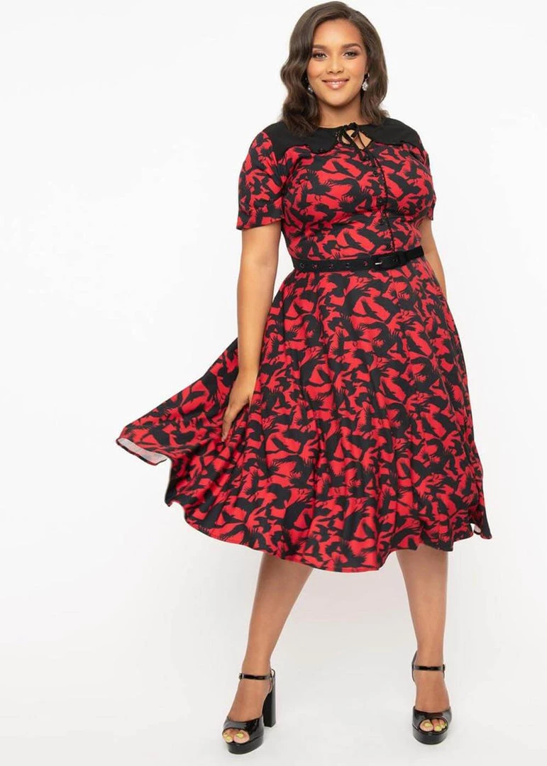Unique Vintage X Hitchcock The Birds Estelle 40's Swing Dress Red