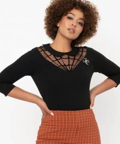 Unique Vintage Widow Spider Top Black New In
