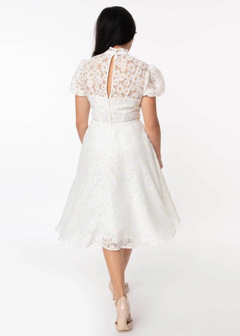 Unique Vintage Leota Sheer Daisy 60’s Dress White New In