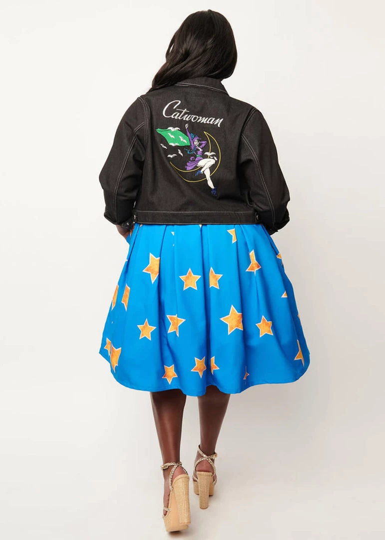 Unique Vintage X DC Comics Women Of DC Main Attraction 50's Swing Skirt Blue New In