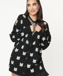 Unique Vintage Aspen Cat Cardigan Black
