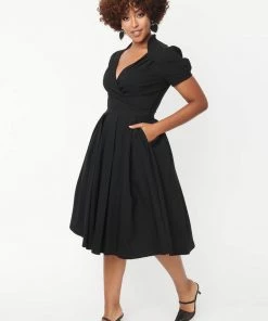 Unique Vintage Lucille 50's Swing Dress Black
