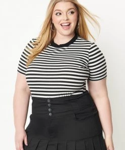 Unique Vintage Back To Basics Striped 60's Top Black White New In