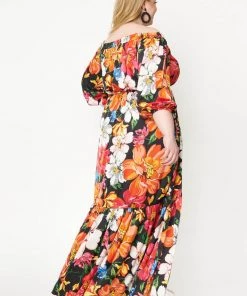 New In Unique Vintage Sweet Escape 70's Maxi Dress Black Pink