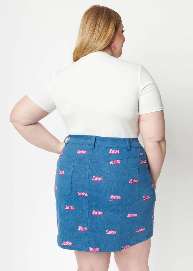 New In Unique Vintage X Barbie Logo What A Classic Denim 60's Mini Skirt Blue