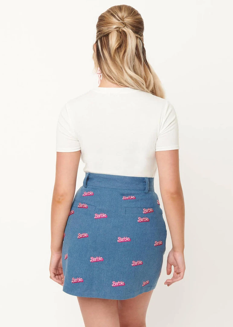 New In Unique Vintage X Barbie Logo What A Classic Denim 60's Mini Skirt Blue