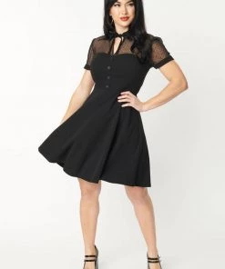 Unique Vintage Mesh 60's Mini Dress Black