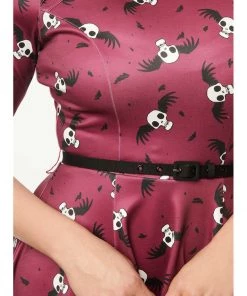 New In Unique Vintage X Corpse Bride Stephanie Flying Skulls A-Line Dress Wine
