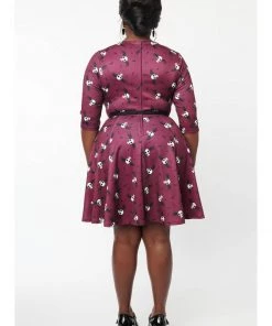 New In Unique Vintage X Corpse Bride Stephanie Flying Skulls A-Line Dress Wine