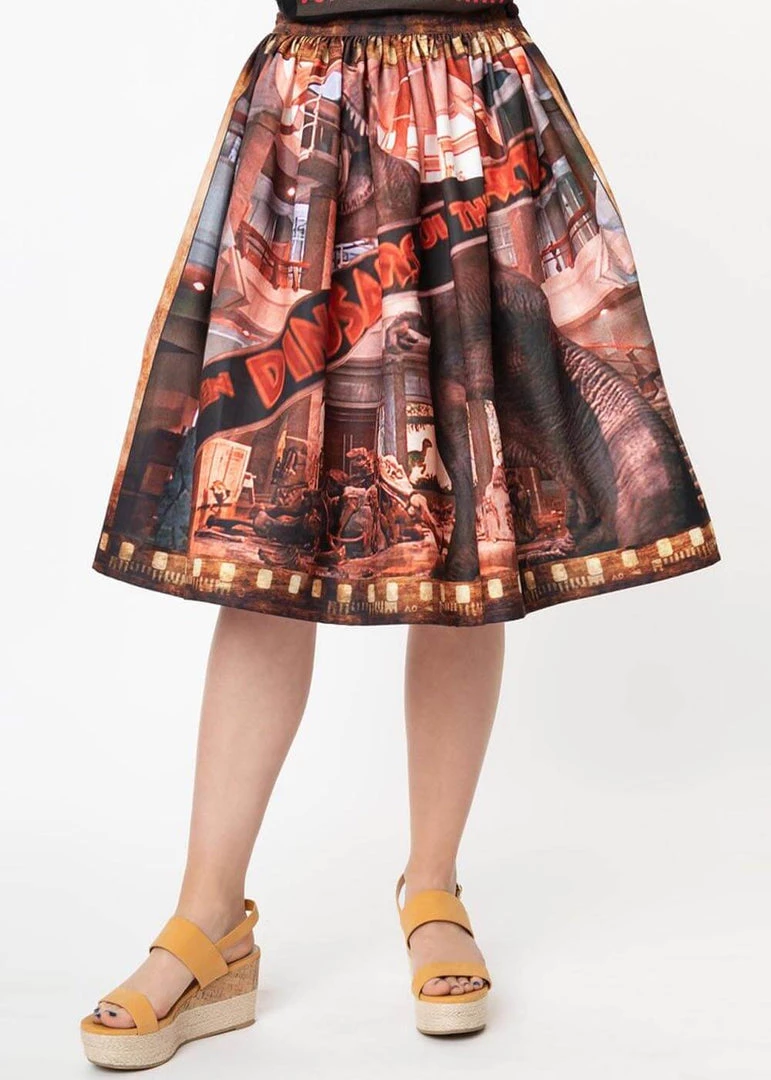 Unique Vintage X Jurassic Park Dinosaurs 50's Swing Skirt Multi