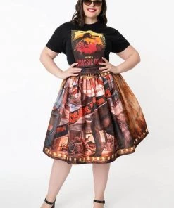 Unique Vintage X Jurassic Park Dinosaurs 50's Swing Skirt Multi