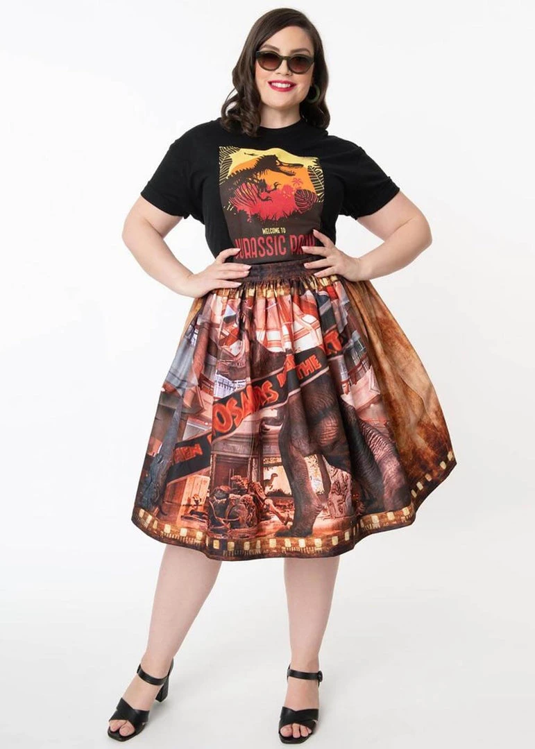 Unique Vintage X Jurassic Park Dinosaurs 50's Swing Skirt Multi