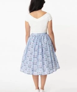 New In Unique Vintage Gellar Cat Gingham 50’s Swing Skirt Blue