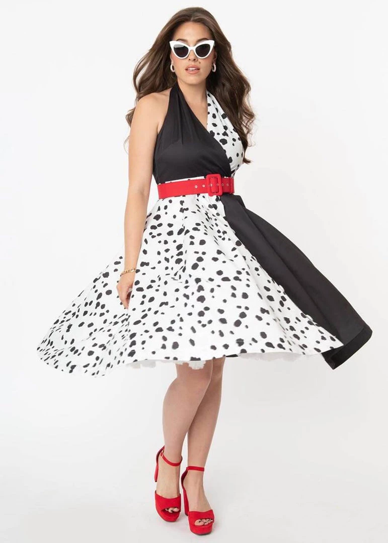 Unique Vintage Tarrytown Dalmatian 60's Swing Dress Black New In