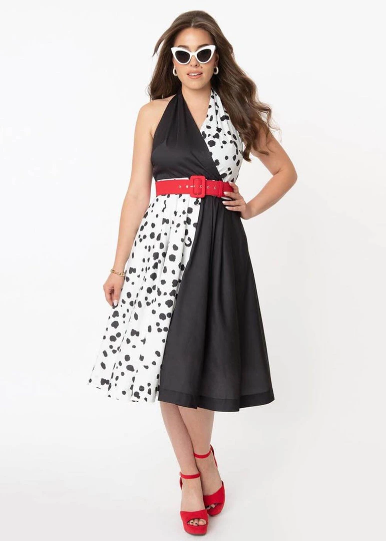 Unique Vintage Tarrytown Dalmatian 60's Swing Dress Black New In