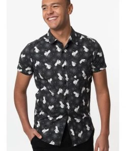 Unique Vintage X Casper Men Spiderwebs & Ghosts Shirt Black