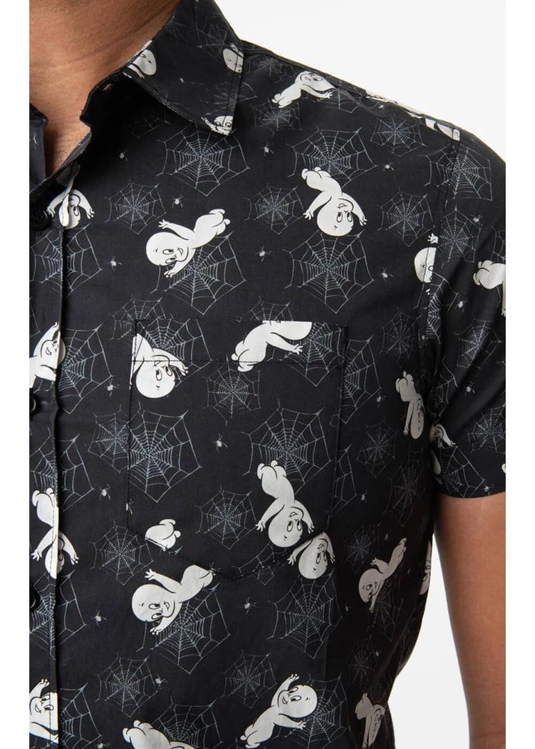 Unique Vintage X Casper Men Spiderwebs & Ghosts Shirt Black