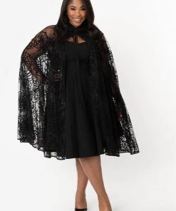New In Unique Vintage Spider Web Cape Black