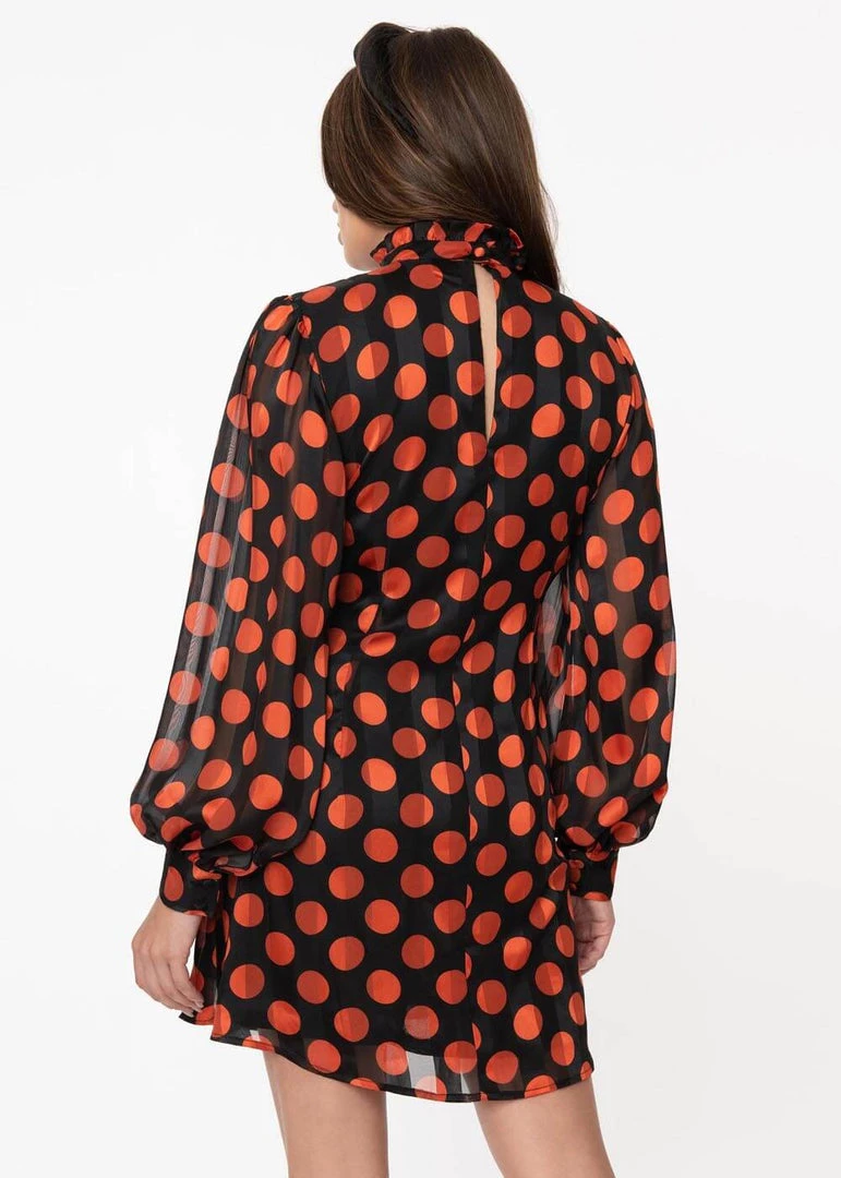 New In Unique Vintage Smak Parlour Girl Talk Polka 60's Dress Black Orange