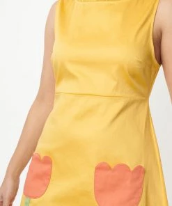 Unique Vintage Smak Parlour Tulip Flower Power 60's Shift Dress Yellow Orange New In