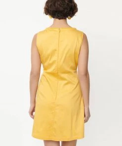 Unique Vintage Smak Parlour Tulip Flower Power 60's Shift Dress Yellow Orange New In