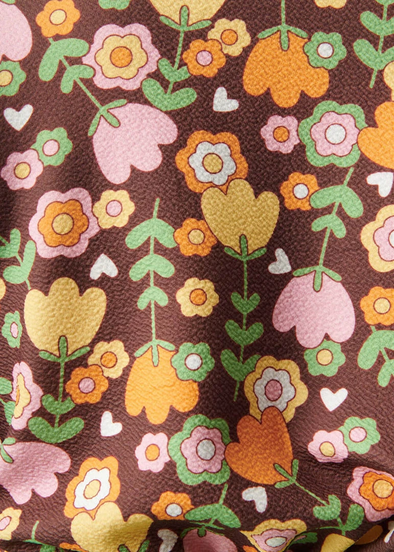 Unique Vintage Smak Parlour Roller Queen Tulip 60's Crop Blouse Brown New In