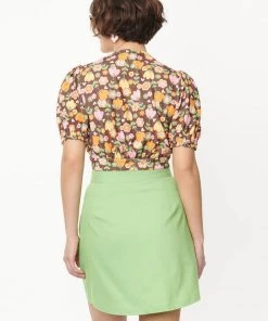 Unique Vintage Smak Parlour Tulip Match Game 60's Mini Skirt Green Pink New In