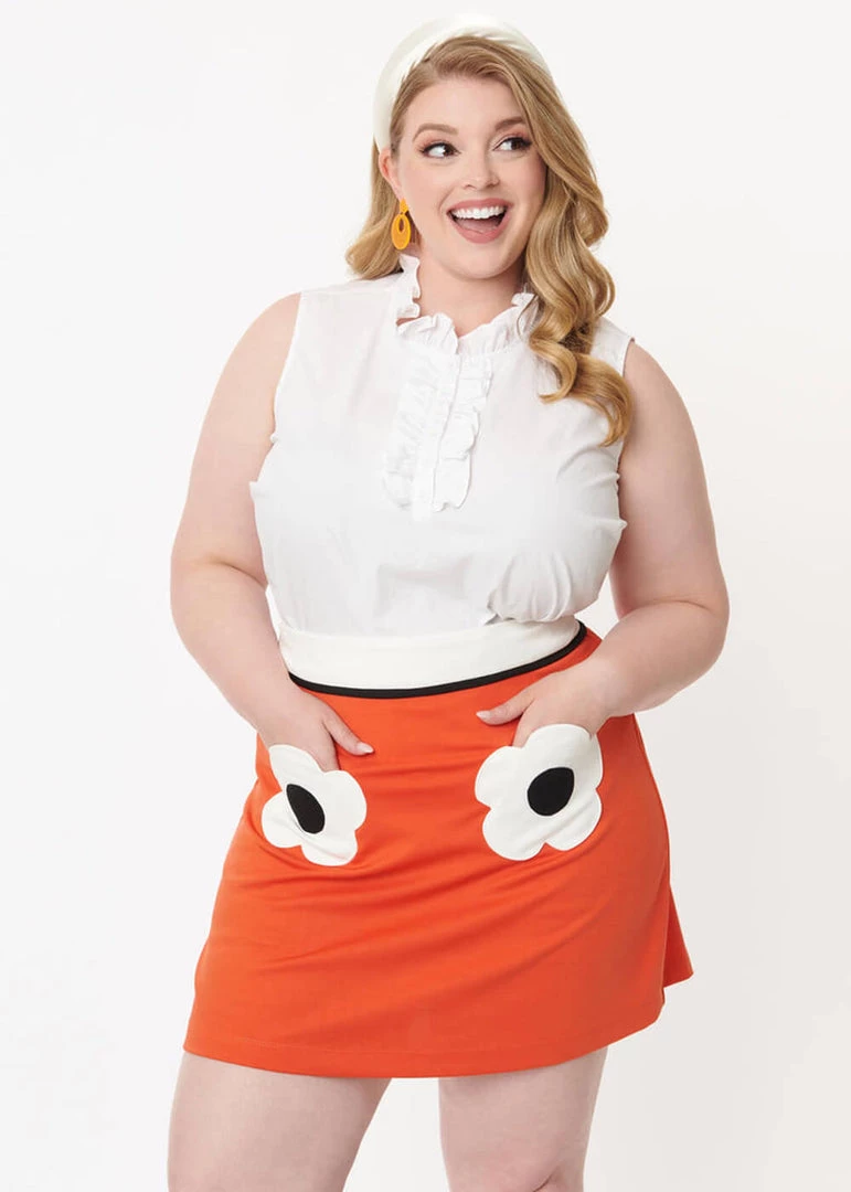 Unique Vintage Smak Parlour Flower Pocket Garden Party 60's Mini Skirt Orange New In