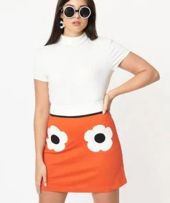 Unique Vintage Smak Parlour Flower Pocket Garden Party 60's Mini Skirt Orange New In