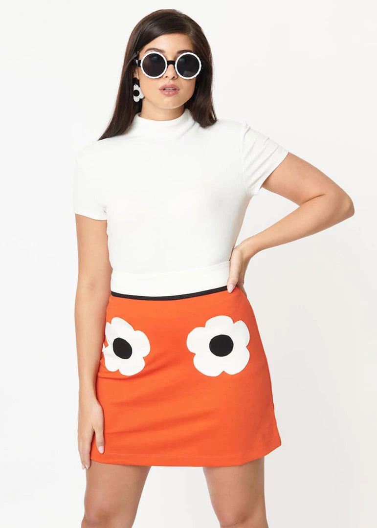 Unique Vintage Smak Parlour Flower Pocket Garden Party 60's Mini Skirt Orange New In